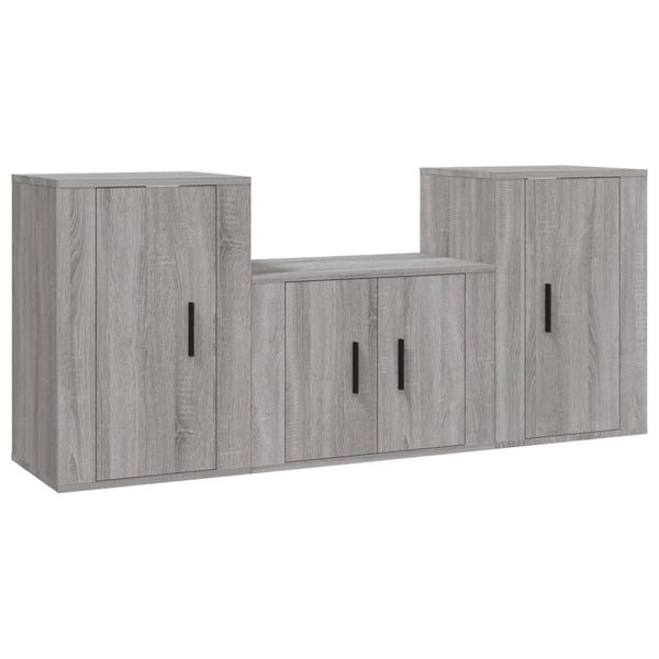 TV-Schrank-Set Sanza 3-teilig Grau (Sonoma Eiche)