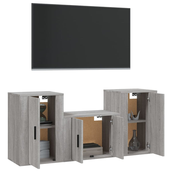 TV-Schrank-Set Sanza 3-teilig Grau (Sonoma Eiche)