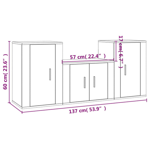 TV-Schrank-Set Sanza 3-teilig Grau (Sonoma Eiche)