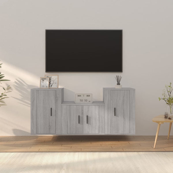TV-Schrank-Set Sanza 3-teilig Grau (Sonoma Eiche)