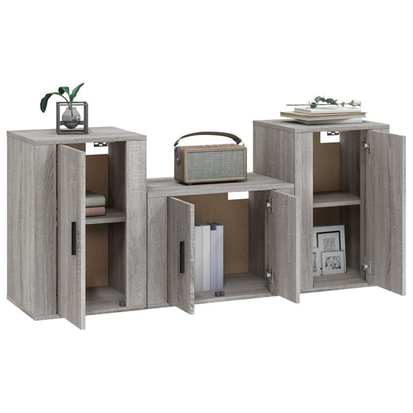 Graues TV-Schrank-Set Egaterina (3-teilig, Sonoma-Holz)