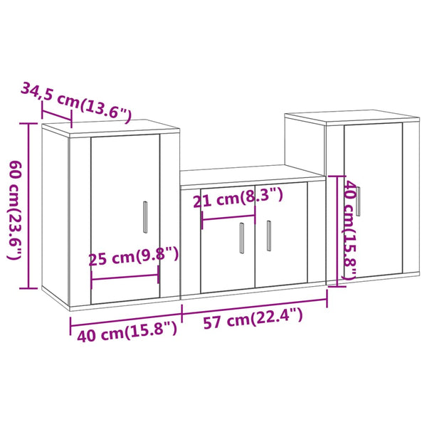 Graues TV-Schrank-Set Egaterina (3-teilig, Sonoma-Holz)