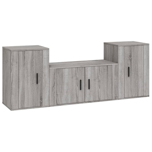 Graue TV-Schrank-Set Tiffanie (3-teilig, Sonoma Eiche)
