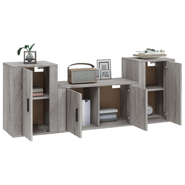 Graue TV-Schrank-Set Tiffanie (3-teilig, Sonoma Eiche)