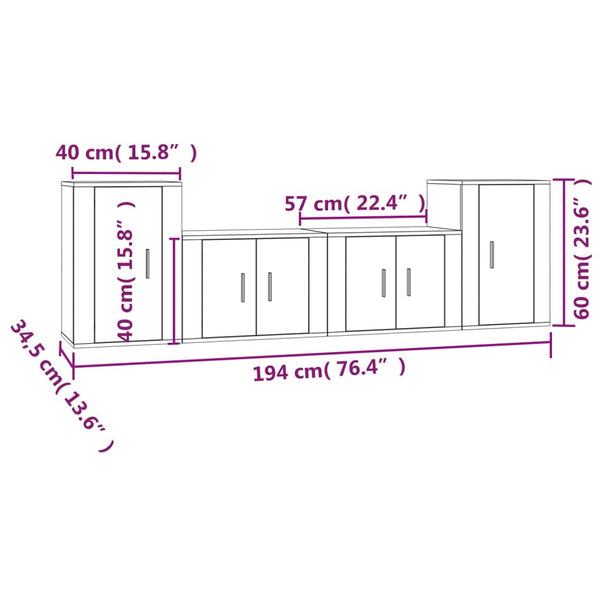 Grauer TV-Schrank Dimirel, 4-teilig (Sonoma-Holz)