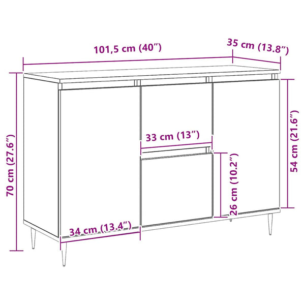 Graues Sideboard Mihailuc 104x35x70cm (Holz)
