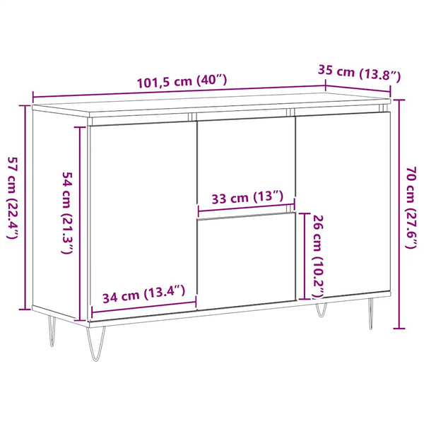 Weißes Sideboard Mehesz 104x35x70cm (Holz)