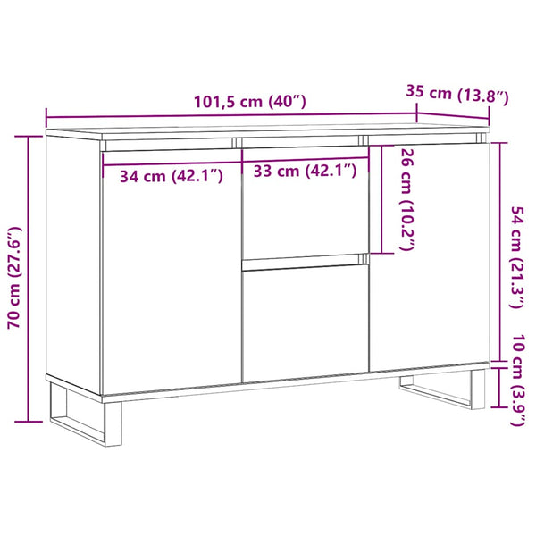 Graues Sideboard Botu 104x35x70cm (Holz)