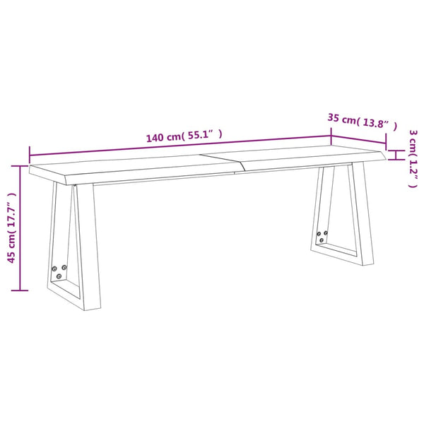 Sitzbank mit Baumkante Muscel 140cm (Akazienholz)