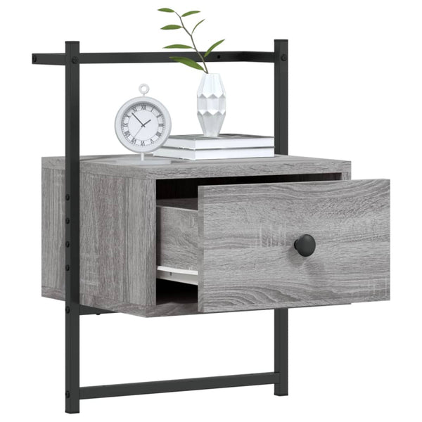 Grauer Nachttisch für die Wandmontage Robison 35x30x51cm (Holz)