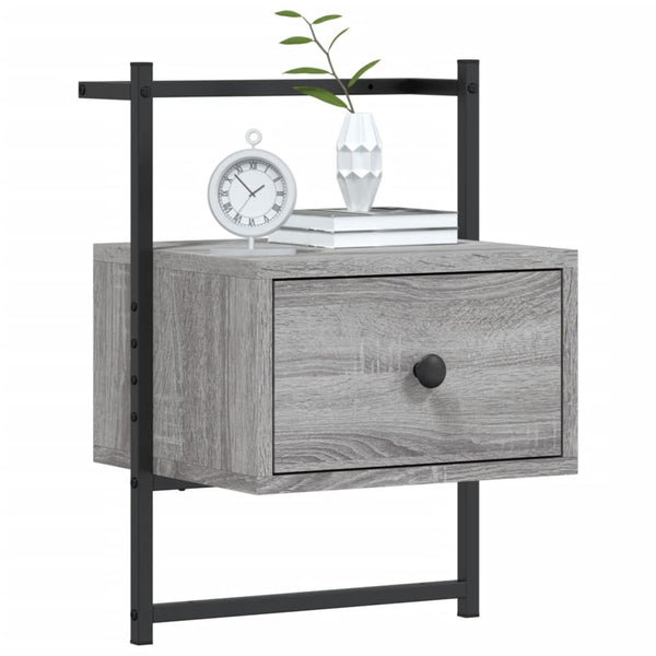 Grauer Nachttisch für die Wandmontage Robison 35x30x51cm (Holz)