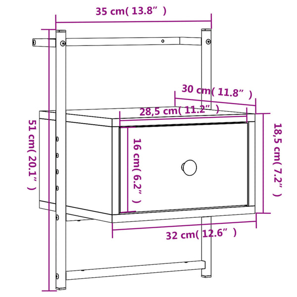 Grauer Nachttisch für die Wandmontage Robison 35x30x51cm (Holz)