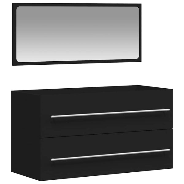Schwarzer Badschrank mit Spiegel Rusoiu (Holz)