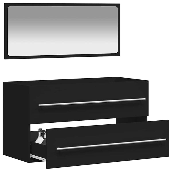 Schwarzer Badschrank mit Spiegel Rusoiu (Holz)