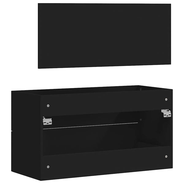 Schwarzer Badschrank mit Spiegel Rusoiu (Holz)