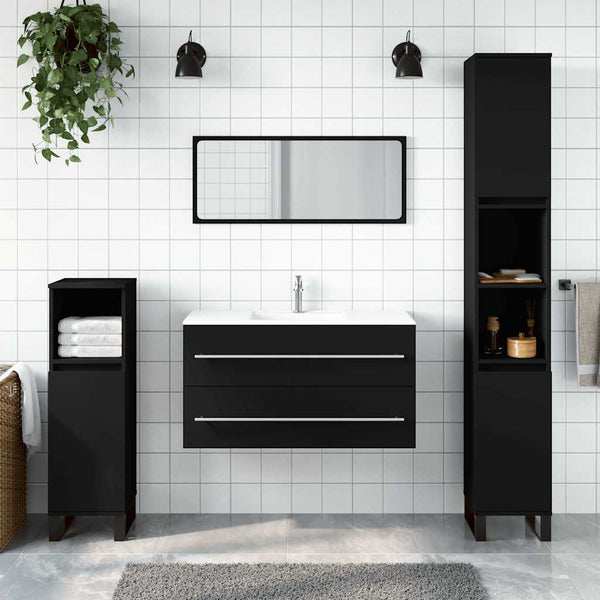 Schwarzer Badschrank mit Spiegel Rusoiu (Holz)