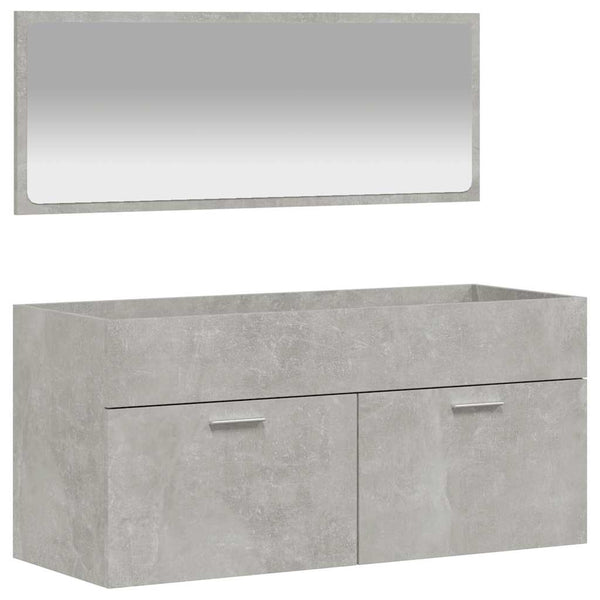 Betongrauer Badezimmerschrank mit Spiegel Nihmet (Holz)
