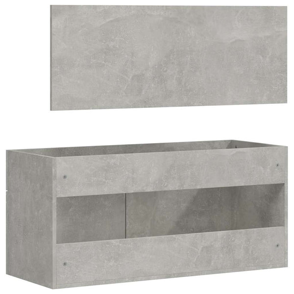 Betongrauer Badezimmerschrank mit Spiegel Nihmet (Holz)