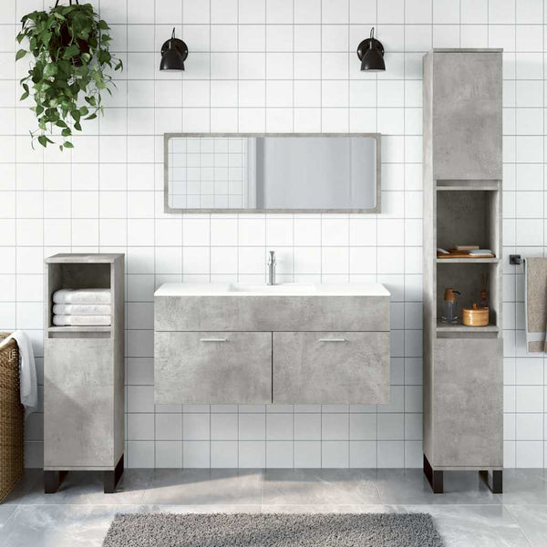 Betongrauer Badezimmerschrank mit Spiegel Nihmet (Holz)
