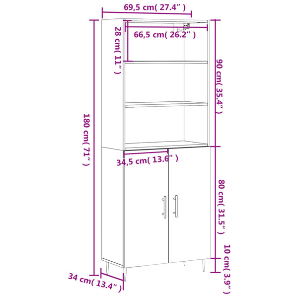 69,5x34x180cm grauer Schrank Neubahar (Holz)