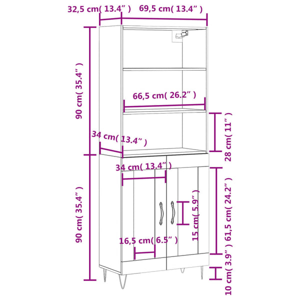 Grauer Myrtis Schrank 69,5x34x180cm (Holzmaterial)