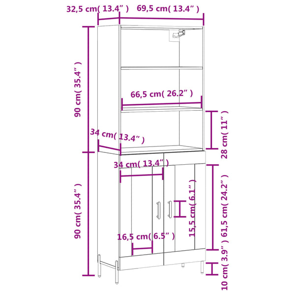 Schwarzer Holzschrank 69,5x34x180cm