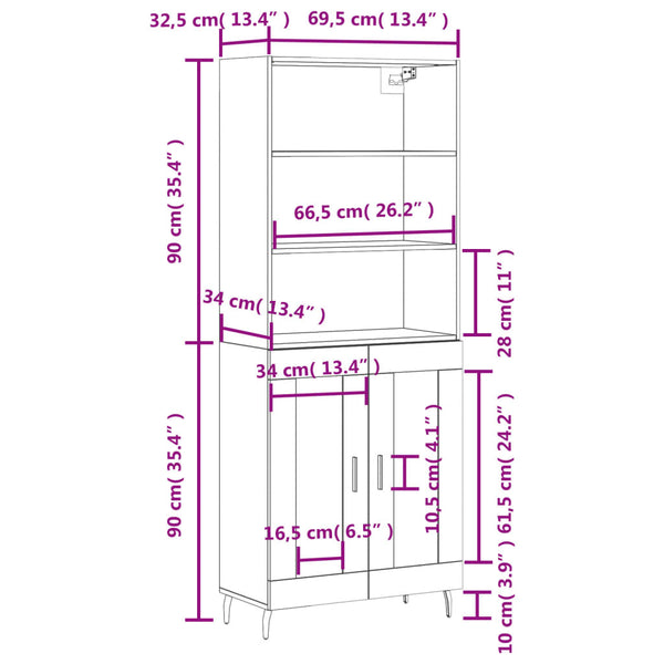 Schrank Stejerel betongrau 180cm x 34cm x 69,5cm (Holz)