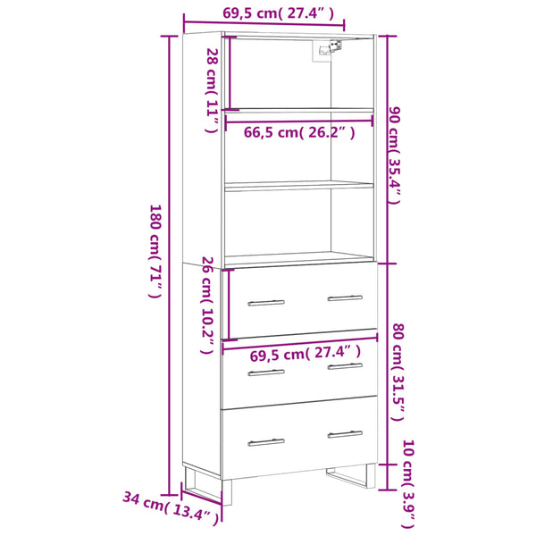 Adinela Schrank grau 69,5x34x180cm (Holz)