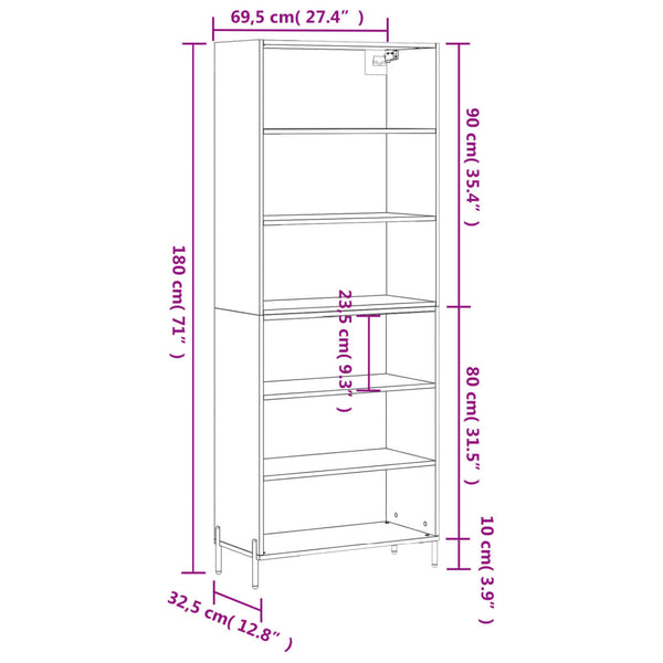 Betongrauer Schrank ist 69,5x32,5x180cm (Holz)