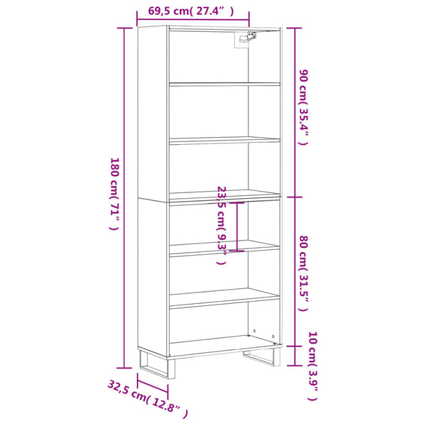 Betongrauer Schrank Adinela 69,5x32,5x180cm (Holz)