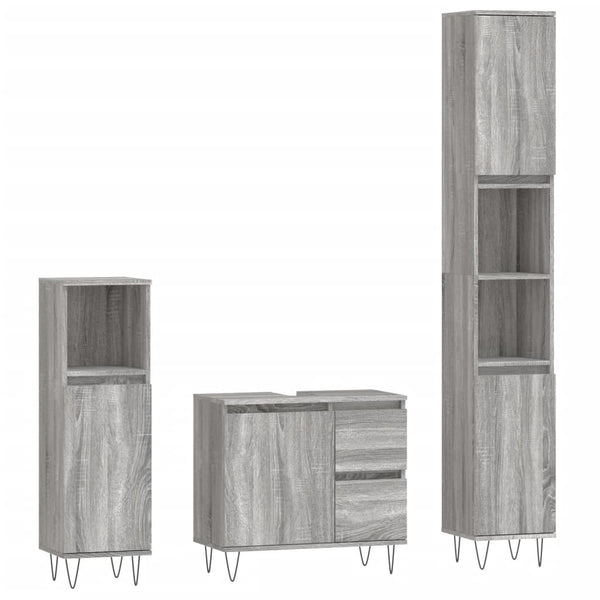 Graues Badezimmermöbel-Set Clelia (3-teilig, Sonoma-Holz)
