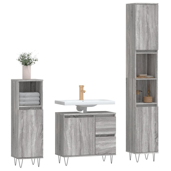 Graues Badezimmermöbel-Set Clelia (3-teilig, Sonoma-Holz)