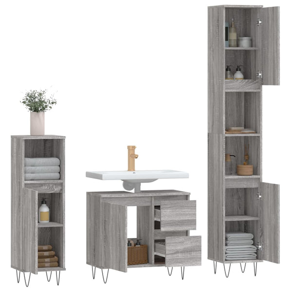 Graues Badezimmermöbel-Set Clelia (3-teilig, Sonoma-Holz)