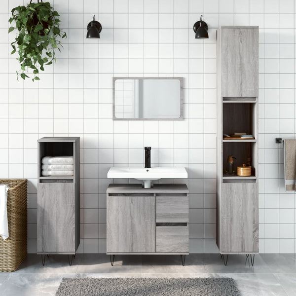 Graues Badezimmermöbel-Set Clelia (3-teilig, Sonoma-Holz)