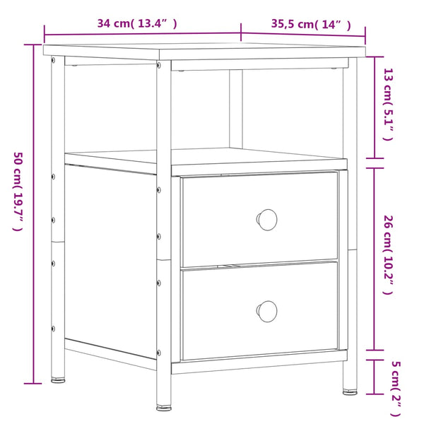 Graue Nachttische Carpov 34x35,5x50cm (2 Stk. Sonoma-Holz)