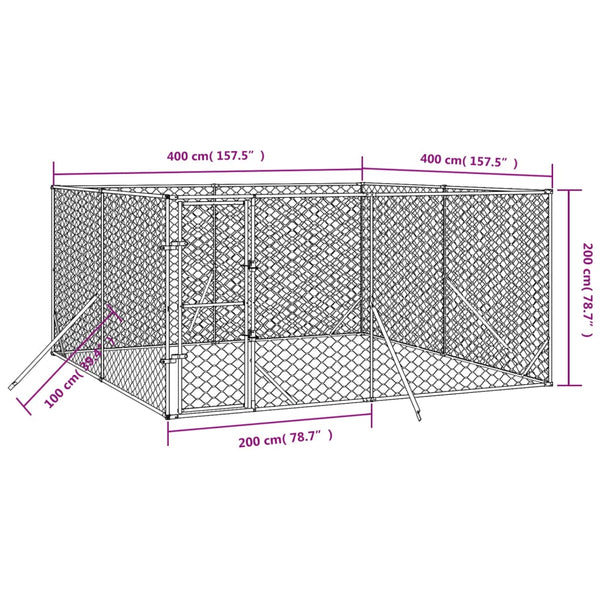 Hundefreilaufgehege Finii 4x4x2 m (verzinkter Stahl)