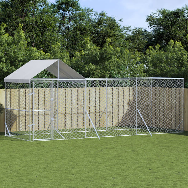 Silberner Hundeauslauf mit Dach Arist 6x2x2,5 m (verzinkter Stahl)