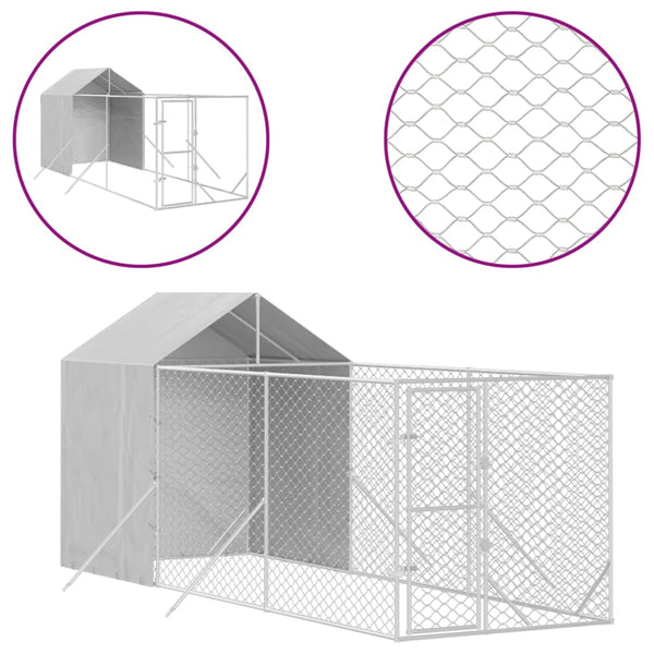 Hopea koiran ulkohäkki katolla Alecs 2x6x2,5 m (galvanoitu teräs)