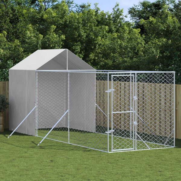 Hopea koiran ulkohäkki katolla Alecs 2x6x2,5 m (galvanoitu teräs)