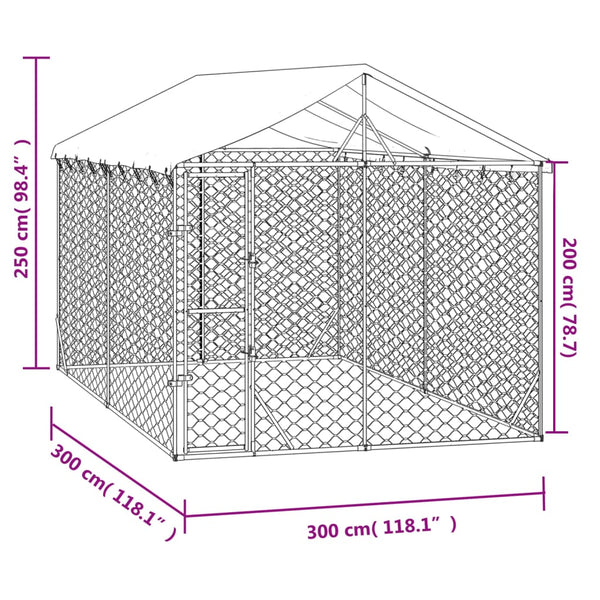 Silberner Hundeauslauf mit Dach Onest 3x3x2,5 m (verzinkter Stahl)