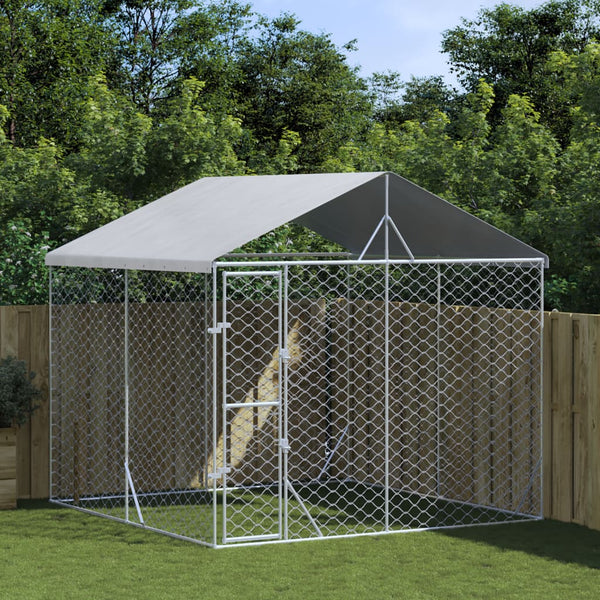 Silberner Hundeauslauf mit Dach Onest 3x3x2,5 m (verzinkter Stahl)