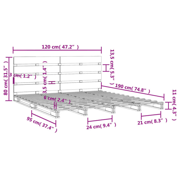 Weißes Bettgestell Buse 120x190cm (Holz, kleines Doppelbett)