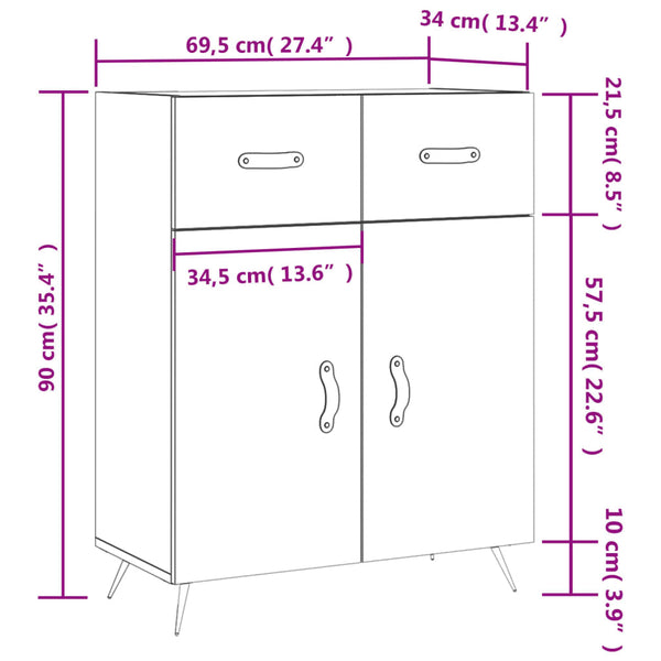 Betongraues Sideboard Rozvite 69,5x34x90cm (Holz)