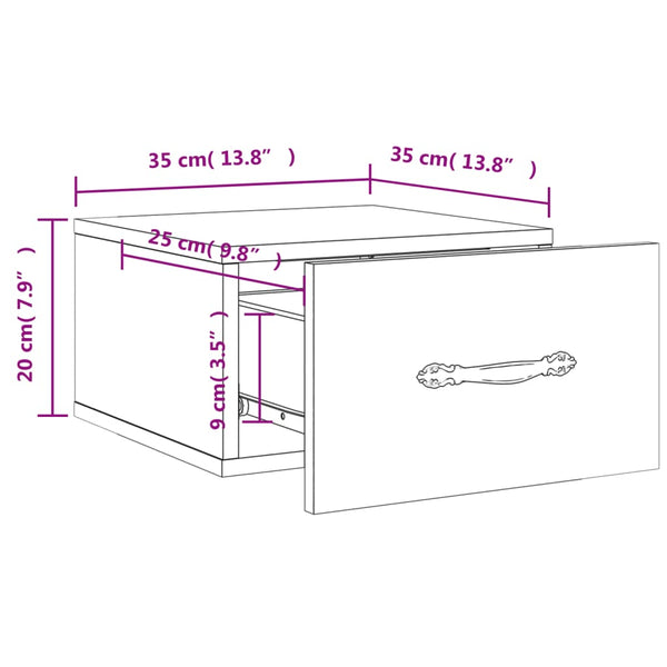 Grauer wandmontierter Nachttisch Colleta 35x35x20cm