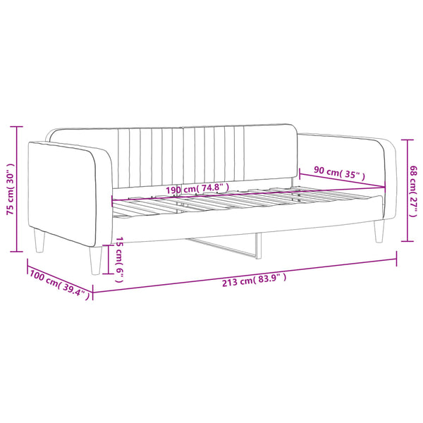 Samt Schlafsofa hellgrau 90x190 cm