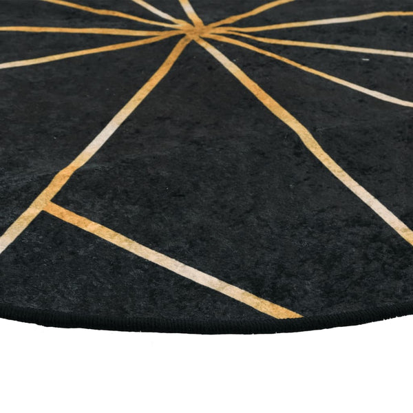 Schwarz-goldener Teppich waschbar Ifte Ø 120cm (rutschfest)