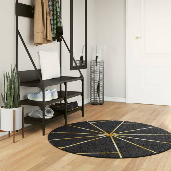 Schwarz-goldener Teppich waschbar Ifte Ø 120cm (rutschfest)