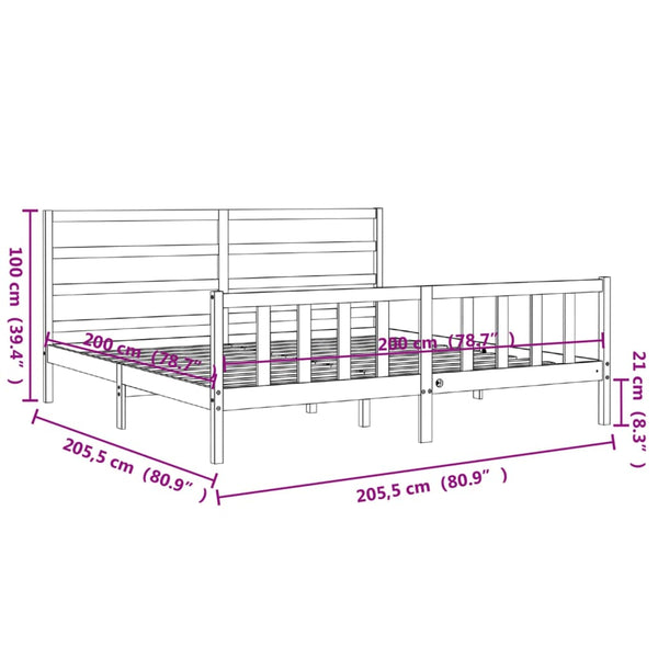 Graues Bettgestell mit Kopfteil Gyongyosi 200x200cm (Holz)