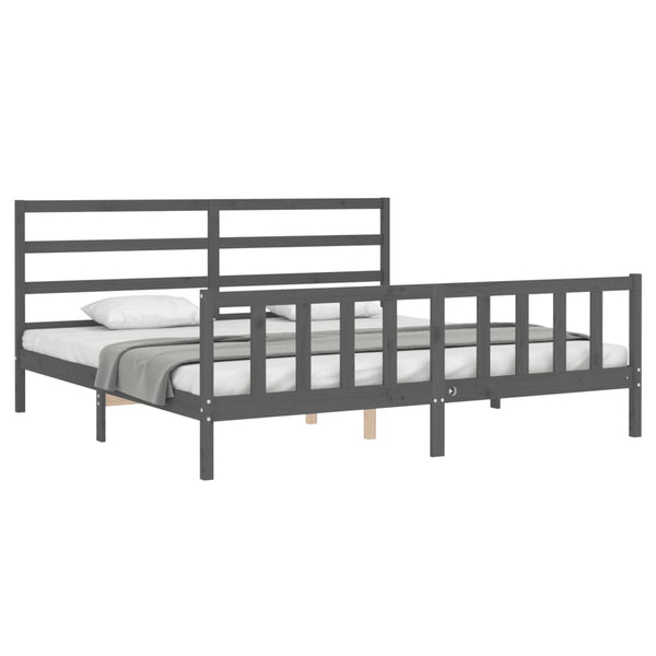 Graues Bettgestell mit Kopfteil Gyongyosi 200x200cm (Holz)