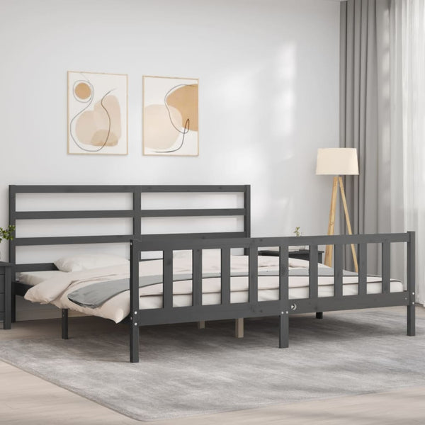 Graues Bettgestell mit Kopfteil Gyongyosi 200x200cm (Holz)